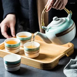 Teaware يضع Lingao اليابانية Ceramic Creative Teapot مع مقبض الخيزران