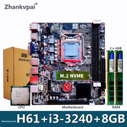 マザーボードH61 LGA1155コアデュオ付きインテルセット用デスクトップマザーボード3.3GHz CPU I33240 DDR3 8GBメモリコンピューターメインボードアセンブル