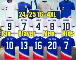 2023/2024 Copa do Mundo Estados Unidos Jerseys de futebol pulseira McKennie Reyna McKennie Weah Swanson USAS Morgan Rapinoe Mulher Mulher / Crianças Camisa de Futebol de Kit