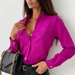 Frauen Frühling Herbst Shirt Formal Business ol Pendelstil Bluse SingleBreasted Solid Color Revers Long Sleeve Lady Top 240326