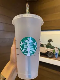 Staneliness sjöjungfru gudinna Starbucks 24oz/710 ml plastmuggar tumbler återanvändbar klar dricka platt botten pelare form lock halmkoppar mugg wt8m