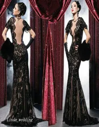 2019 Black Lace Evening Dress Sexy Deep v Neck Backless Scrialal Force Fress Broom Prom Party Party بالإضافة إلى حجم Vestidos de Festa4467797