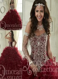 Maroon Quinceanera Dress Sweep Trast Tiered Cascading Ruffles.