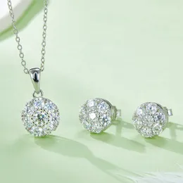 Passed Tester D Color Moissanite Jewelry Set White Gold Plated Silver 925 Flower Stud Earrings Pendant Necklace for Women Gift Birthday