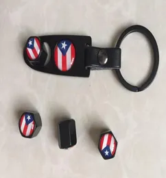 1Set Puerto Rico Flagge Lederschnalle Keychain -Reifenventilkappen Rad Reifenventil Stamm Luftkappe Abdeckungskappen Luftstaub Capqqeqq000124697725