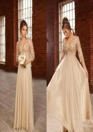 Elegant Champagne Chiffon Pregnant Women Prom Dresses Long V Neck Half Sleeves Major Beads Floor Length Formal Party Wear Evening 3498010