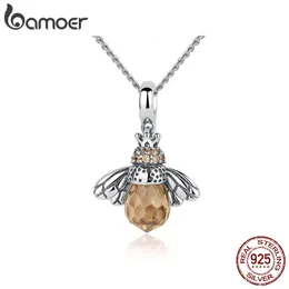 925 Sterling Silver Lovely Orange Bee Insect Pendant Necklace For Women 14k Gold Plated SMYELDIE Present 2 Färger 240407