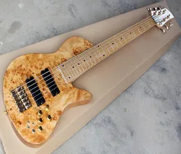 Fábrica nova 6 Strings Maple Fingerboard de colarbodyrubody Bass Guitary com Burl Patterlffer Golden Hardwaretree 9490925