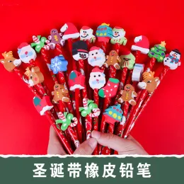 ERASER 20/30/50 pezzi Nuovi matite natalizie ERASER Head HB Pencils Kawaii Santa Claus Student Stationery Elimina Regalo di Natale all'ingrosso