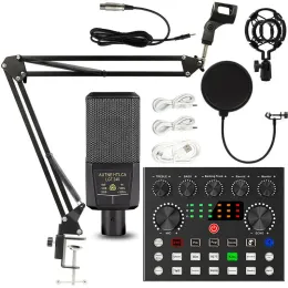 Microphones Karaoke Live Microphone Sound Audio Card Kit Professional Podcast Home Studio Recording Equipment Set för strömmande bärbar dator PC CO