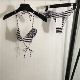 Blommig snörning bikinis designer kvinnor baddräkt mode sexiga behåar randiga trosor underkläder uppsättningar lyxiga badkläder