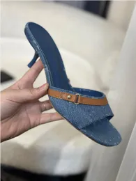 Denim Mules Neo Revival Mule Designer Sandals Beach Luxury Stiletto High Heel Slide Slippers Women's Vintage Print Sandal