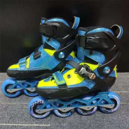 Schuhe Kohlefaser Kinder Inline Skates Schuhe 4 Räder Roller Skating Schuhe Langlebige Pu Wad 3x90mm Rahmen 84mm Räder Blau Pink EU 2738