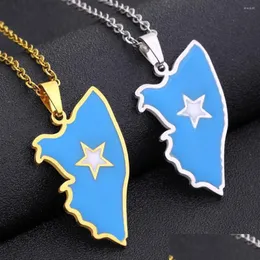 Pendant Necklaces Europe America Somalia Map Flag Necklace For Women Men Sier Gold Color Drop Oil Stainless Steel Jewerly Delivery J Dhxyh