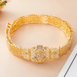 Luxury Marocko Bridal Body Jewelry Wedding Engagement Dress Gold Color Belt Plating Crystal Midje kedja Bijou Gift 240401