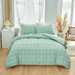 Sängkläder set Evich Plain Fresh Green Set av liten fyrkantig seersucker -stil singel och dubbel flerstorlek vårhöst hem textil