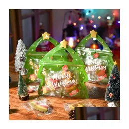 Decorações de Natal sacolas de presente com alças Plástico Stand Up Zipper bolsa única Merry Candy Bag Window Clear Front Window for Holiday Drop DHVSR