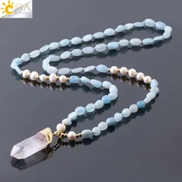 CSJA BOHO Irregular Natural Stones Colar de pérola corda com corda branca de cristal branco para mulheres colares de corrente de suéter F774 240407