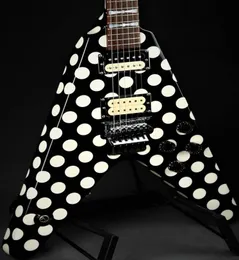 Пользовательский магазин Randy Rhoads Polka Dot Black Flight V Электро -гитара Bowtie Inlays Floyd Rose Tremolo Bright Brocking Nut Wham2729015