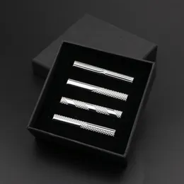 4PCS Men metalowy krawat z pudełkiem jasne chromowe biżuteria ze stali nierdzewnej klipsy klipsy pinowe zaciski ślubne prezenty 240408