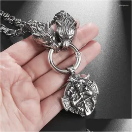 Pendant Necklaces Odin Knight Wolf Stainless Steel Byzantine Chain Mens Nordic Amet Jewelry Animal Cross Raven Necklace Drop Deliver Dhl40