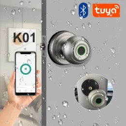 قفل K01 مقاوم للماء قفل باب القفل Tuya Bluetooth wifi ذكي بصمة الأصابع الأمنية الباب الأسيلة الاسطوانة القفل الإلكتروني