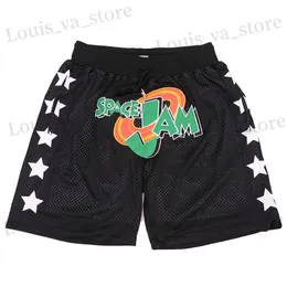 Shorts masculinos shorts de basquete Space Jam Bordado Bordado de alta qualidade Sports Sport Sport calças de praia Quatro bolsos pretos 2023 Fabric T240408