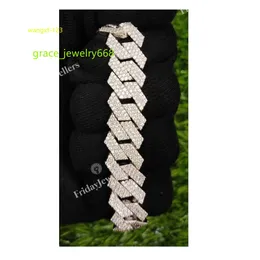 Роскошь Новый 14 мм 8 дюймов D Цвет VVS Четкость Moissanite Diamond Iced Out Bling Cuban Link Браслет серебро для мужчин женщин