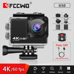 Kameror EIS Antishake Action Camera FCCWO H10 4K/60FPS 20MP WiFi 2.0 "LCD 170D Underwater Waterproof Fjärrhjälm Vedio