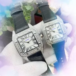 Herrkvinnor Square Roman Tank Dial Watch Quartz Movement Time Clock Cow Leather Belt Couple