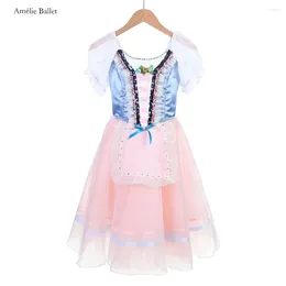 Stage desgaste B24054 Meninas Mulheres Mangas curtas Balé profissional Tutu Blue Top corpete com saias rosa Tutus românticos