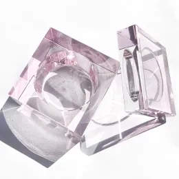 Líquidos 1pc rosa quadrado de vidro grosso cristal dapppen xícara de prato com tampa de metal ferramentas de arte para unhas para monômero acrílico líquido pó de pó