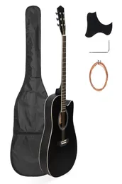 İnç Tam 41 Boyut Kesilmiş Akustik Gitar 20 FRETS Başlangıç ​​Kiti Öğrenciler için Yetişkin Çanta Kapak Anahtarı Strings Black1489499