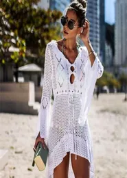 Ny strandtäckning med virkning för kvinnor stickade Tassel Tie Beachwear Summer -baddräkt täcker sexig seethrough strandklänning3867261