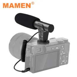 Microphones MAMEN 3.5mm Audio Plug Recording Microphone With Spring Cable One Key Switch Mode For Mobile Phone Camera Universal Video Record