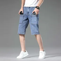 Summer Slim Six Pocket Seven Point Jeans for Men, Elastic and Trendy, Loose and Casual, Breathable, and Summer Mesh Red Shorts