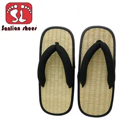 Bamboo Japanische Schuhe für Frauen Haus Tatami Slipper Plattform Stroh Flip Flops Weiden Sandalen Frau Sommer bequem 240407