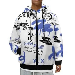 Artı Boyut Dropshipping Giyim Baskı Talep Tam Zip Yukarı Graffiti Tasarım Sıradan Giyim Kapüşonlu Erkek Hoodies Sweatshirts