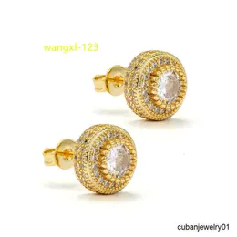 أقراط S925 Silver Hip-Hop Piercing Round Full Diamond Zircon Earrings Rose Gold Mens Single Single Luxury Nip Hop Stud