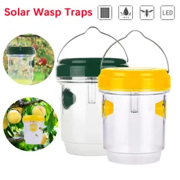 Fallen 2PCS Solar Powered Wesp Trap Hanging Fruit Fly Trap mit der Eingangskontrolle UV LED Light Bienenzucht -Wespen -Killer für Garden Park