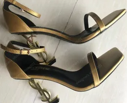 Designerskie buty sandały opyum sandały skórzane sztylet buty metalowe litery wysokie obcasy klamra gumowe slajdy luksusowe impreza ślubne buty