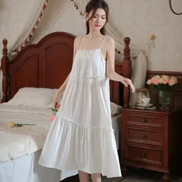 Fairy White Pink Nightdress Sweet Summer Cotton Night Dress Romantic Vintage Sleepwear Nightwear Women Soce Slash Neck Nightgown 240408