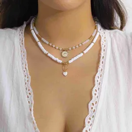 Подвесные ожерелья Salircon Bohemia Heart Crystal Crystal Beads Faceled Grass Beads Ожерелье белое плоские полимерные глинисты