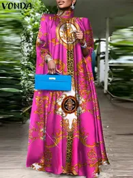 Plus Size 5XL VONDA Elegant Party Sundress Women Stand Collar Sleeveless Bohemian Printed Maxi Dress Bat Sleeve Long Robe 240318