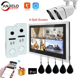 Intercom Tuya DVR 1080p inteligentny dom do drzwi 10 -calowych wideo dla systemu sterowania WiFi wideo 4 niezależne ekrany IC Odblosowanie karty