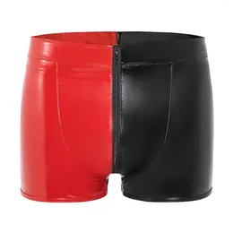 Calcinha feminina masculino boxer de couro PU lustroso