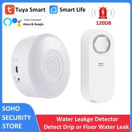 Detector Tuya Smart RF433 Water Leak Drip Alert Leakage Detector Sensor 100dB Siren Alarm WiFi+RF Hub App Alert Notification Alexa Google