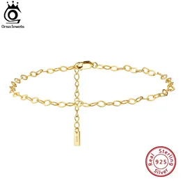 Orsa Jewels 925 Sterling Silver Rhombus Chain Anklets Fashion Women Summer 14K Gold Foot Bracelet Ankle Straps Jewelry SA44 240408