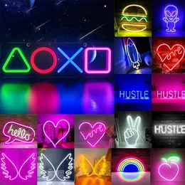 Büyük Neon İşaretleri USB Switch Hamburger Led Neon Işıkları Duvar Sanat Dekorasyon Kanadı Asma İşareti Bar Odası Dekoru Gece Lambası 240407