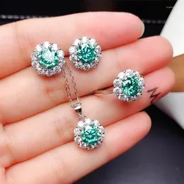 Stud Earrings HUAMI Green Gemstones Jewelry Sets For Romantic Women 925 Sterling Silver Pendant Necklace Rings Set Promise Gifts
